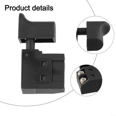 Heavy Duty Variable Speed Trigger Switch With Dead Easy Turn Knob For Electric Drill And Circular Saw Lock On Or Self Rest Mode Black Housing close-up view showing detail and connections.