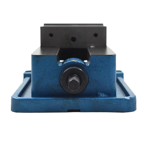 Front view of Heavy Duty Four Inch Bench Clamp Vise With Rock Solid Grips For Milling And Drilling Machines built from tough grey cast iron.