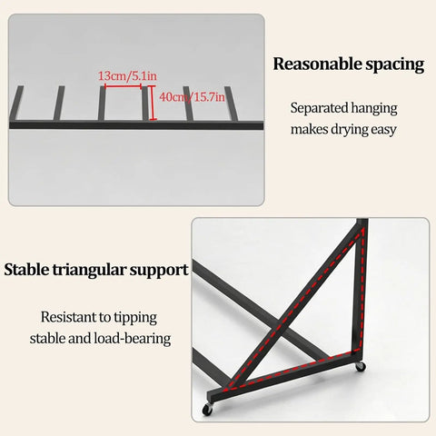 Details of Heavy-Duty Life Jacket Drying And Storage Rack With Lockable Casters showing reasonable spacing and triangular support