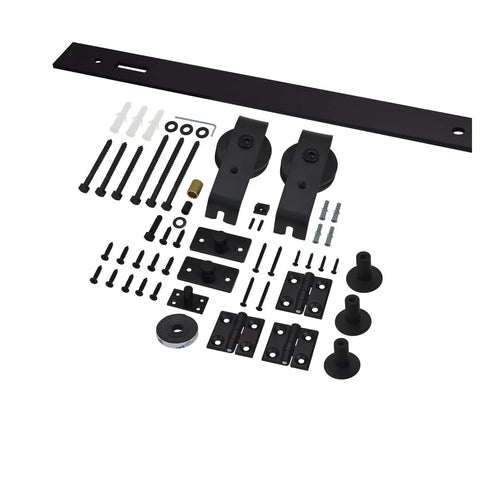 Black Bifold Sliding Barn Door Hardware Kit For DIY Install Hardware Only Beefy Full Set Includes Track Rail Rollers Brackets Floor Guide Hinges Seal And Spacers For 51 3/16 Inch Or 75 Inch Tracks