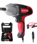 Beefy Electric Impact Wrench Half Inch Drive 12 Volt Cordless Tool With 400 Nm Max Torque, red body, accessories and case shown