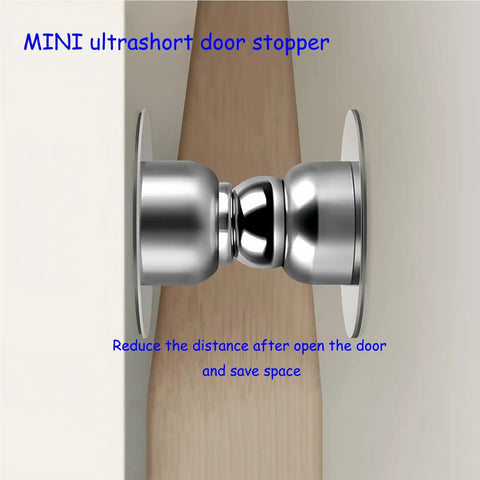 Mini Magnetic Door Stopper 2 Pack, Heavy Duty Stainless Steel Door Stop With Ultra Short Soft Catch, installed on door