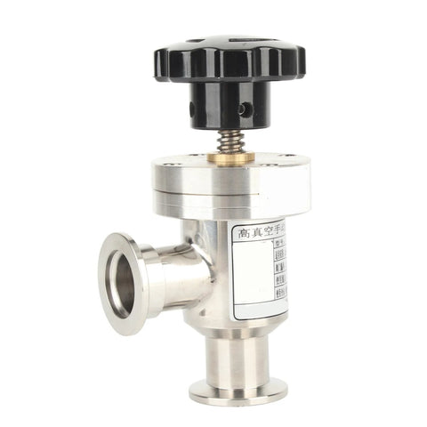 Kf 25 304 stainless steel high-vacuum right-angle bellows isolation valve with black handwheel