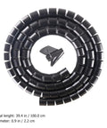 Pet Proof Spiral Cable Sleeve 22mm Black 10m With Cable Organizer Tool Set coiled with tool in center for wire management