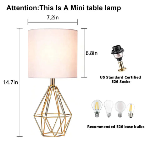Gold Table Lamps Set Of 2 Dope End Table Lamps With White Fabric Shades featuring geometric metal base and bulb details