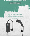 Portable EV Charger With Type 1 J1772 Plug Level 2 16A 3.6KW EVSE Controller For Electric Vehicles IP54 Weather Resistant Travel Ready No Frills Anywhere In All Weather Conditions displayed with cable and plug