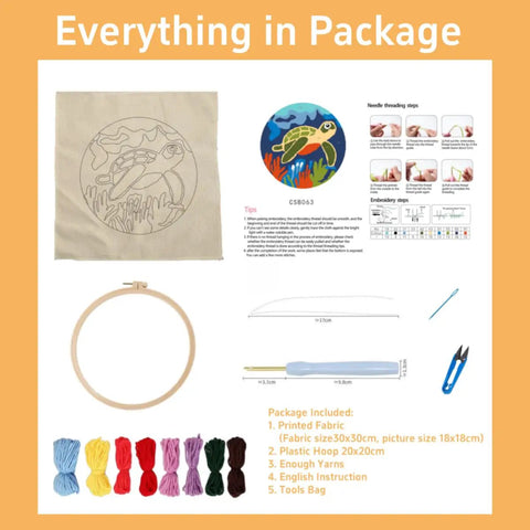 Abstract Colorful Tree Punch Needle Kit For Beginners with hoop, yarn, printed pattern, and English guide, 20x20 cm embroidery set.