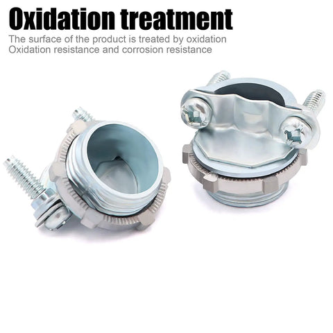 Ten Pack Three Quarters Inch Clamp Type Cable Connectors For Metallic Conduit To Protect Cables Silver Zinc Alloy Construction