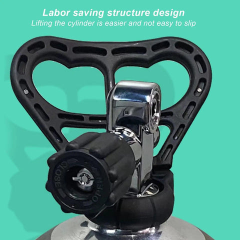 Scuba Tank Carry Handle and Folding Dive Holder Grip for 42-44mm Cylinders with labor-saving structure on aqua background