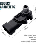 Rock Solid Fuel Tank Pressure Sensor With High Temp Resistance For Vapor Vent Port Setup Compatible With Oem 16238399 9377680 Plug And Play Black Replacement showing dimensions and ABS material.