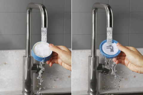 Washing filter from Ultimate700 Vacuum Filter Kit With 2 Layer Foam Filter And High Efficiency Allergen Filter Replacement Pack under tap.