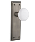 White Porcelain Round Door Knob With Plate For Interior Doors, Vintage Style Hardware Set With Easy Install, Durable Backplate Design