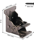 Straight Up 12 Pack Folding Brackets With Screws Rock Solid Self Locking Hinges 0 90 Degree Adjustable Table Leg Extenders No Sweat Diy Furniture Support Frame Black close-up showing dimensions and screw.