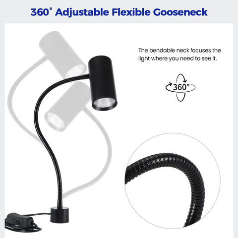 Pro Grade Ultra Bright 14W Magnetic LED Work Light with Flexible Gooseneck showing 360-degree adjustable neck and magnetic base.