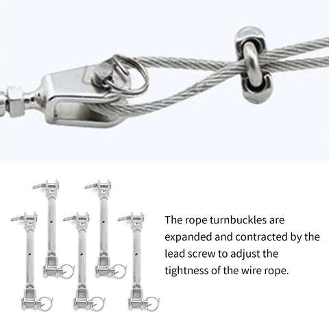 Close-up of stainless steel turnbuckle hook with anti theft design and easy tension control for hammocks swings balconies projects