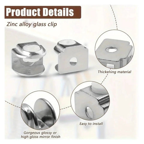 Heavy Duty Glass Shelf Support Clips With Adjustable Zinc Alloy Clamps For 4 To 9 Mm Glass Screws Included Built Tough And Ready To Last