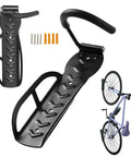 Heavy Duty Wall Mount Bike And E Scooter Hanger With Padded Tire Grooves No Fuss Install, black steel design for secure storage.