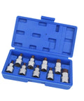 Solid Chrome Alloy Steel Hex Bit Socket Adapter Kit With 9x 1/2 Inch Drive Sockets Designed For Impact Wrenches And Heavy Duty Jobs To Get Your Tools Ready Fast. Blue case with 9 chrome hex bit sockets