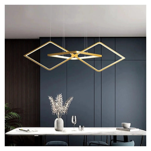 Minimalist Modern LED Pendant Lights for Living Room Dining Table LED Pendant Lamp for Home Shops Office Use (Colour: BlackColdWhite Size: L100 cm) (Gold Dimmable Light Bulb L100 cm) hanging above a modern dining table.