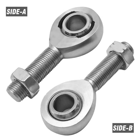 Heavy Duty Half Inch Heim Joints Rod End Kit With Jam Nuts Left And Right Hand Threads Precision Machined For Cars Motorcycles ATVs Boats Built Tough Corrosion Resistant Hard Chrome Coated For Smooth Movement, side view