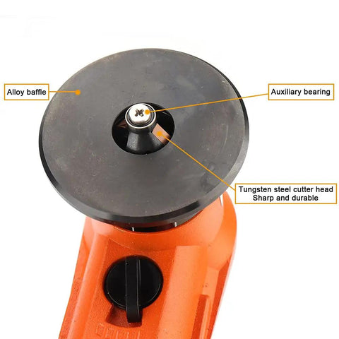 Bainuo Mini Portable Pneumatic Chamfering Machine For Metal Trimming And Deburring 45 Degree Arc Corner Tool details showing alloy baffle and tungsten steel cutter head.