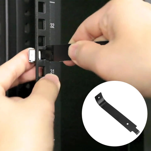Using Smooth Operator Cage Nut Remover Tool For Car Door Rack And Cabinet Pry Plate Disassembly 10 Cm Black on a metal rail.