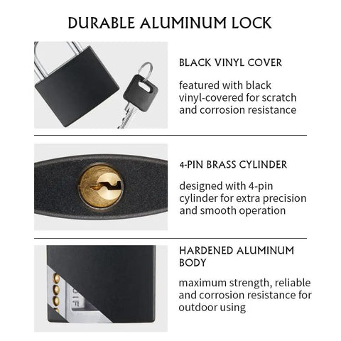 Vinyl Covered Aluminum Padlock Set With Key Eight Pack One 9 16 Inch Wide Body Same Key System outdoor lock details