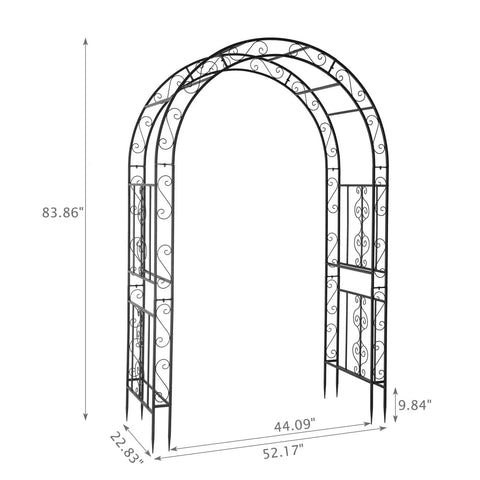 Sturdy Black Steel Garden Arch For Outdoor Weddings And Party Decor, Ceremony Archway, Tall Trellis For Climbing Plants, Pergola Style Yard Decor For Backyard Lawn, 52.2 By 22.8 By 83.9 Inches, shown with detailed measurements