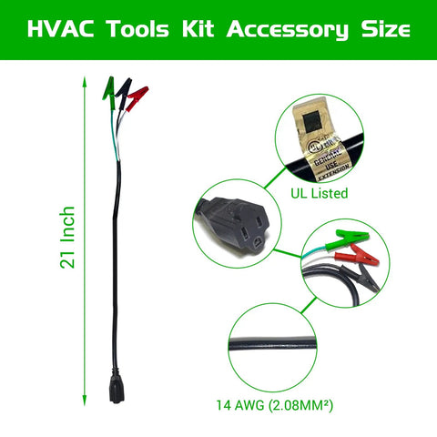 HVAC Tools Kit Accessory Adapter Cord For Circuit Breaker Finder And Vacuum Pump, 21 inch with heavy-duty alligator clips