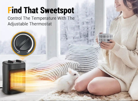 1500W Electric Space Heater Portable with Thermostat and PTC Ceramic Heating in cozy indoor setting