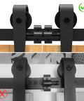 Sliding Barn Door Stopper Rail Stop For Single Or Double Doors, Top Flat Track And Center Or End Install, Adjustable Fit For 1.57 Inch Width Tracks 40mm, Black Satin Aluminum Alloy Construction, Corrosion Resistant, 1 Pair, top view comparison of correctly and incorrectly installed stoppers