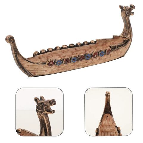 Dope Viking Dragon Ship Model Resin Sculpture For Home Decor Nautical Desk Ornament Pirate Style Boat Statue Retro Dragon Head Craft