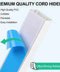Six Pack White Cord Covers For Wall Cables Self Adhesive TV Wire Management, 14.2 Inch Long Per Cover, adhesive detail
