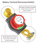 Beefy Negative Battery Disconnect Switch 12V 48V Heavy Duty 300A detailed view with copper terminals and ABS plastic housing.