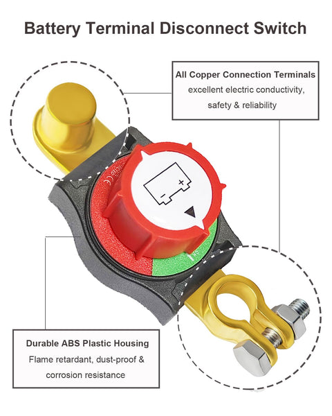 Beefy Negative Battery Disconnect Switch 12V 48V Heavy Duty 300A detailed view with copper terminals and ABS plastic housing.