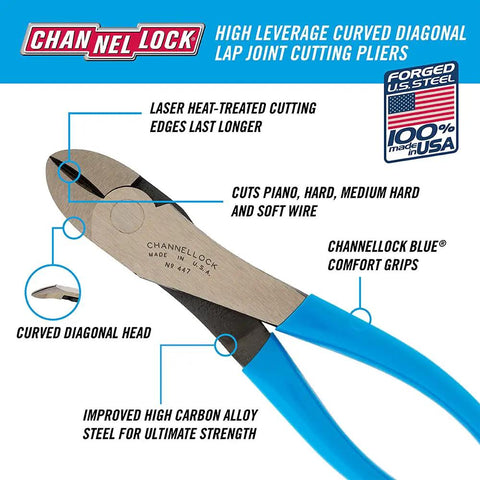 High Leverage Diagonal Cutting Pliers With Curved Jaw For Maximum Power And Less Strain Side Cutting 7.5 Inch Wire Cutting Tool
