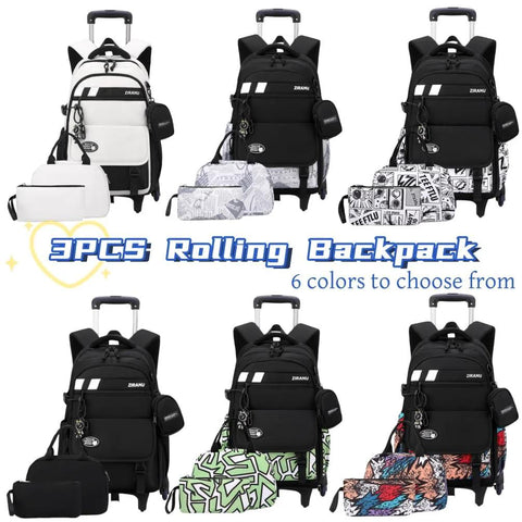 Color variety of Three Piece Boys Rolling Backpack Set For School And Travel With Six Wheel Trolley Design Durable Waterproof Nylon