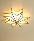 Dope Star Shaped Flush Mount Ceiling Light With Ceramic Socket And Brass Canopy, mid-century modern glass fixture, warm glow