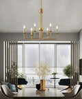 Shiny Gold 6 Light Candle Chandelier For Dining Room Living Room Kitchen And Foyer Over Table Ceiling Light Fixture 28 Inch E12 Bulb Compatible Modern Vintage Style That Really Pops Any Space in modern dining room.