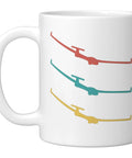 Aviation Junkie Glider Pilot Gift Ceramic Mug White Coffee Cup For Tow Pilots And Sailplane Fans Catching Thermals And Soaring High With Every Sip A Chill Yet Bold Morning Accessory featuring colorful glider silhouettes.