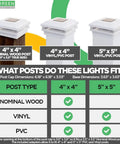Dual Solar Post Lights For 4x4 And 5x5 Posts White Outdoor Deck And Fence Post Caps Solar Powered on wood vinyl PVC posts