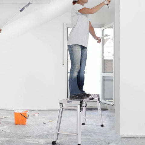 Foldable Aluminum Work Platform 30 by 12 by 20 Inches, Heavy Duty Stool Ladder With 330 Lb Load Capacity, Non Slip Feet, Perfect For painting a wall indoors