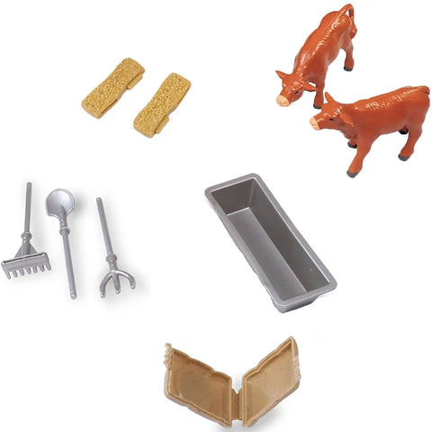 Totally Realistic Ranch Truck Playset With Lights And Sounds Cattle Trailer 18 Piece Farm Toy Set Articulated Animals Rancher Figure Durable Fun For Kids 3 Plus accessory pieces including cows, tools, and a feeder