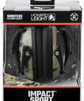 Impact Sport Electronic Shooting Earmuff With Sound Amplification And Noise Suppression, MultiCam packaging