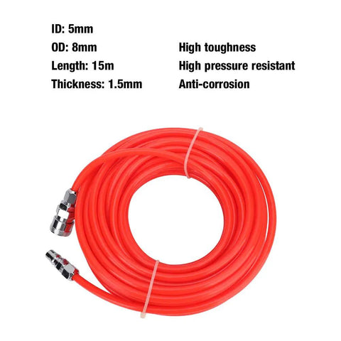 Heavy Duty 15 Meter Flexible Air Compressor Hose High Pressure Eva Pneumatic Tube For Auto Repair Workshop With Quick Male Female Connector Oil Resistant Wear Proof Build Works Great In Cold Weather And Handles Tough Jobs Without Breaking Down, 15m red EVA hose with connectors