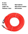 Heavy Duty Eva Air Compressor Hose With Quick Connect High Pressure Pneumatic Tubing Oil Resistant Flexible For Garage Car Tires And Air Tools Keeps All Gear Running Like A Boss Smooth No Kinks Or Leaks., red 15m hose, 5mm ID, 8mm OD, with quick connect fittings