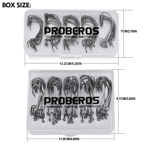 Bass Fishing Offset Worm Hooks Kit With Tackle Box, EWG Wide Gap Hooks For Texas Rig And Carolina Rig, 50 Pcs, Sizes 1/0 To 5/0