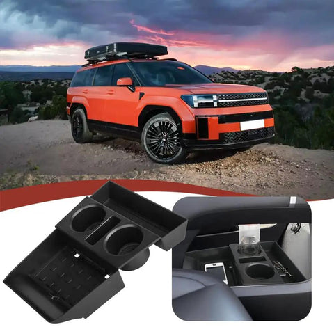 Hyundai Santa Fe Lower Center Console Organizer Insert 2024 2025 2026, close-up of black ABS tray fitting in vehicle interior