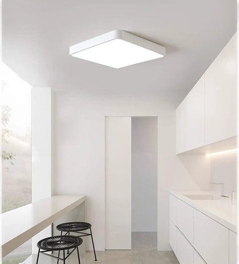 Square LED Flush Mount Ceiling Light 15.7 Inch 36W Modern Ceiling Lamp With Cool White 6500K in a minimalist kitchen setting