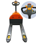 Front view of Heavy Duty Electric Walkie Pallet Truck With 3300 Lb Capacity, featuring controls for easy handling in warehouses.